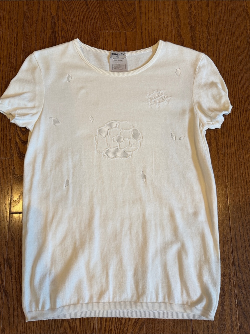 CHANEL Cream White Cotton Knit Top
